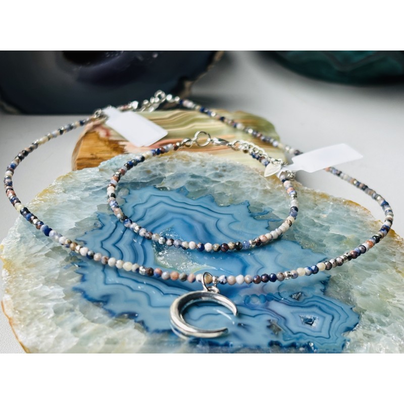 Zestaw sodalit bransoletka naszyjnik srebro 925