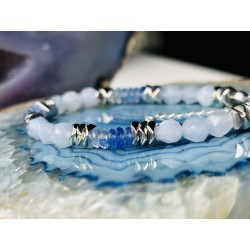 Błekitna bransoletka srebro 925 kamienie naturalne akwamaryn