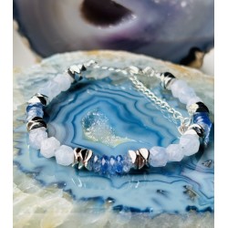 Błekitna bransoletka srebro 925 kamienie naturalne akwamaryn