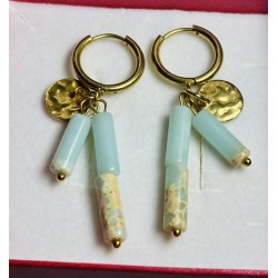 Jaspis cesarki akwamarynowy kolczyki kamień naturalny złote kółka