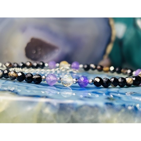 Agat cytryn ametyst bransoletka ochronna srebro 925