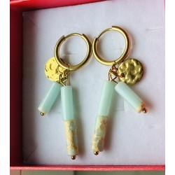 Jaspis cesarki akwamarynowy kolczyki kamień naturalny złote kółka