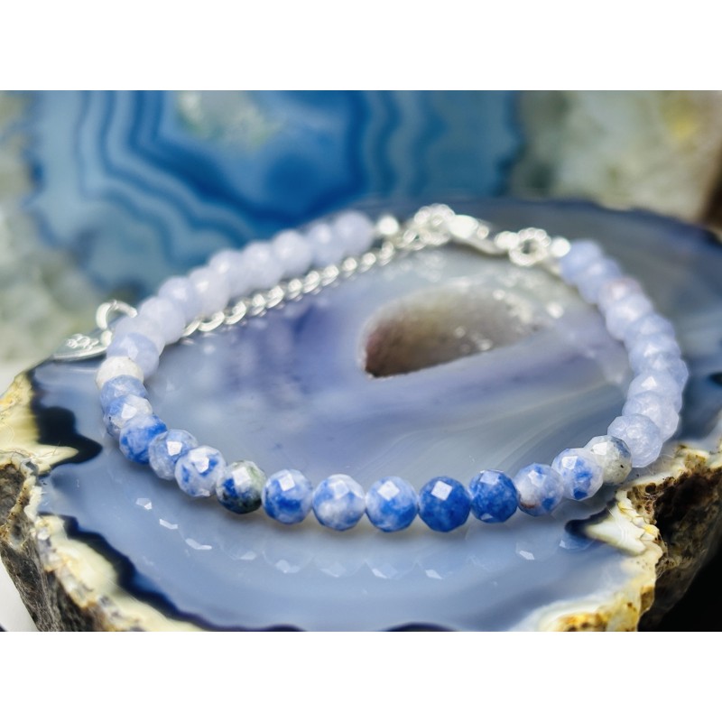 Sodalit akwamaryn bransoletka z kamieni srebrna 925