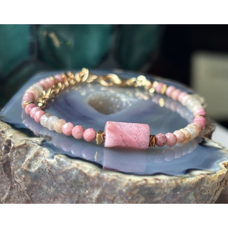 Bransoletka Kamień słoneczny rodonit złoto hematyt