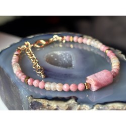 Bransoletka Kamień słoneczny rodonit złoto hematyt