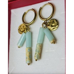 Jaspis cesarki akwamarynowy kolczyki kamień naturalny złote kółka