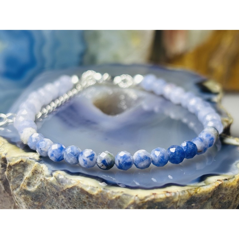 Bransoletka z sodalitu i akwamarynu srebrna 925 silver