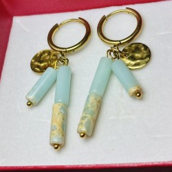 Jaspis cesarki akwamarynowy kolczyki kamień naturalny złote kółka