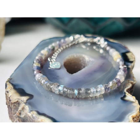 Iolit Labradoryt bransoletka z kamienia naturalnego srebro 925