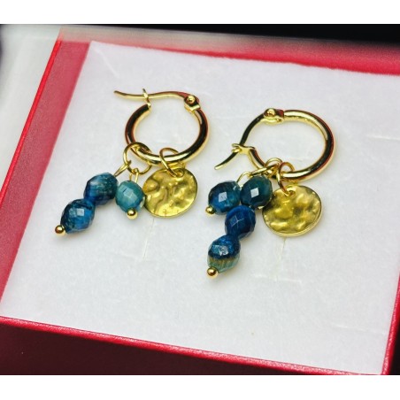 Asymetryczne kolczyki kamień naturalny apatyt morski kółeczka