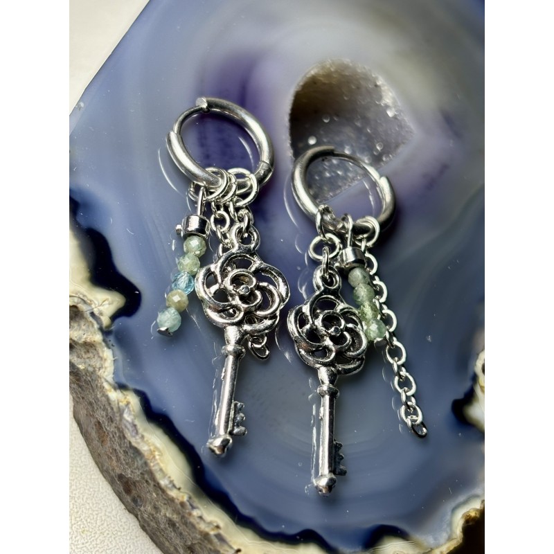 Kolczyki kamienie naturalne Apatyt transparent kluczyk kółka