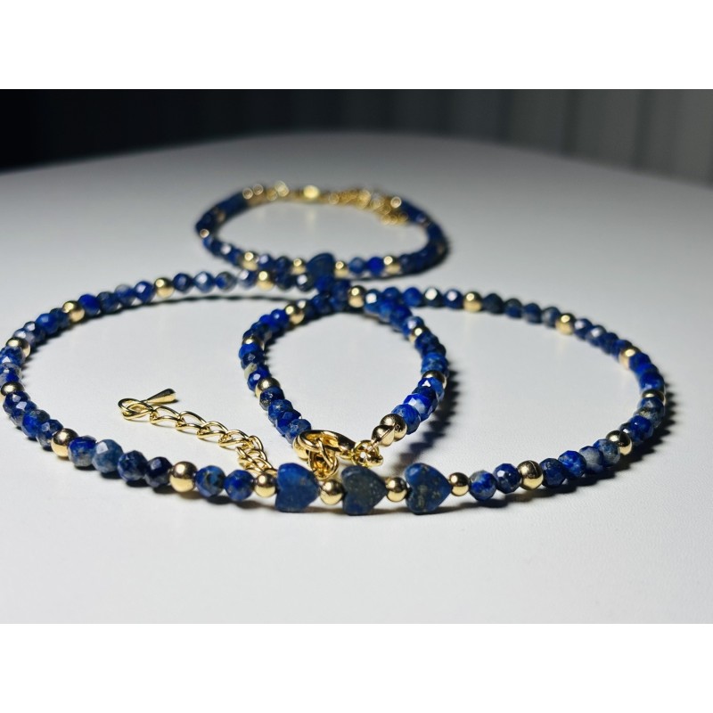 Lapis lazuli naszyjnik i bransoletka kamienie naturalne złoty zestaw