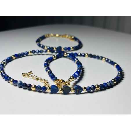 Lapis lazuli naszyjnik i bransoletka kamienie naturalne złoty zestaw