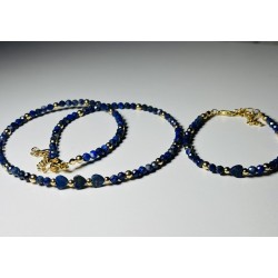 Lapis lazuli naszyjnik i bransoletka kamienie naturalne złoty zestaw