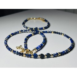 Lapis lazuli naszyjnik i bransoletka kamienie naturalne złoty zestaw