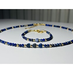 Lapis lazuli naszyjnik i bransoletka kamienie naturalne złoty zestaw