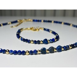 Lapis lazuli naszyjnik i bransoletka kamienie naturalne złoty zestaw