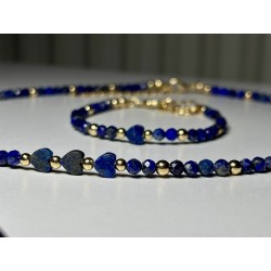 Lapis lazuli naszyjnik i bransoletka kamienie naturalne złoty zestaw